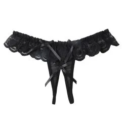 String Ouvert Avec Ceinture Dentelle 190001 - Noir