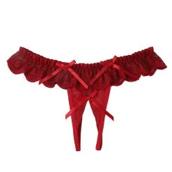 String Ouvert Avec Ceinture Dentelle 190001 - Rouge