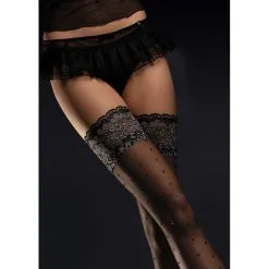 Bas Dentelle Fleurie Et Pois Favorita - Noir