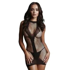 Robe En Résille Contrastée DES015 - Noir