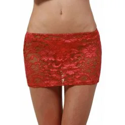 Mini Jupe Droite En Dentelle - Rouge