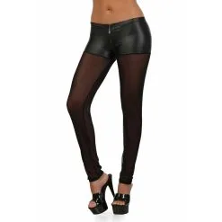 Legging Wetlook Et Tulle 50575 - Noir