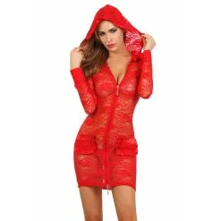Robe Dentelle Avec Capuche 18269 - Rouge